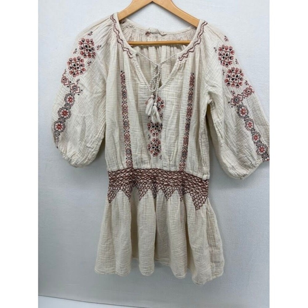 Lucky Brand Women's Size XS Boho Peasant Tunic Dress Embroidery